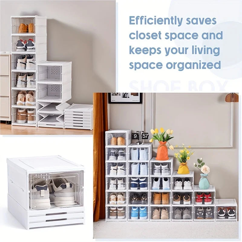 6-layer transparent shoe box, thick foldable sports shoe storage rack, stackable dust-proof high-top cabinet shoe rack