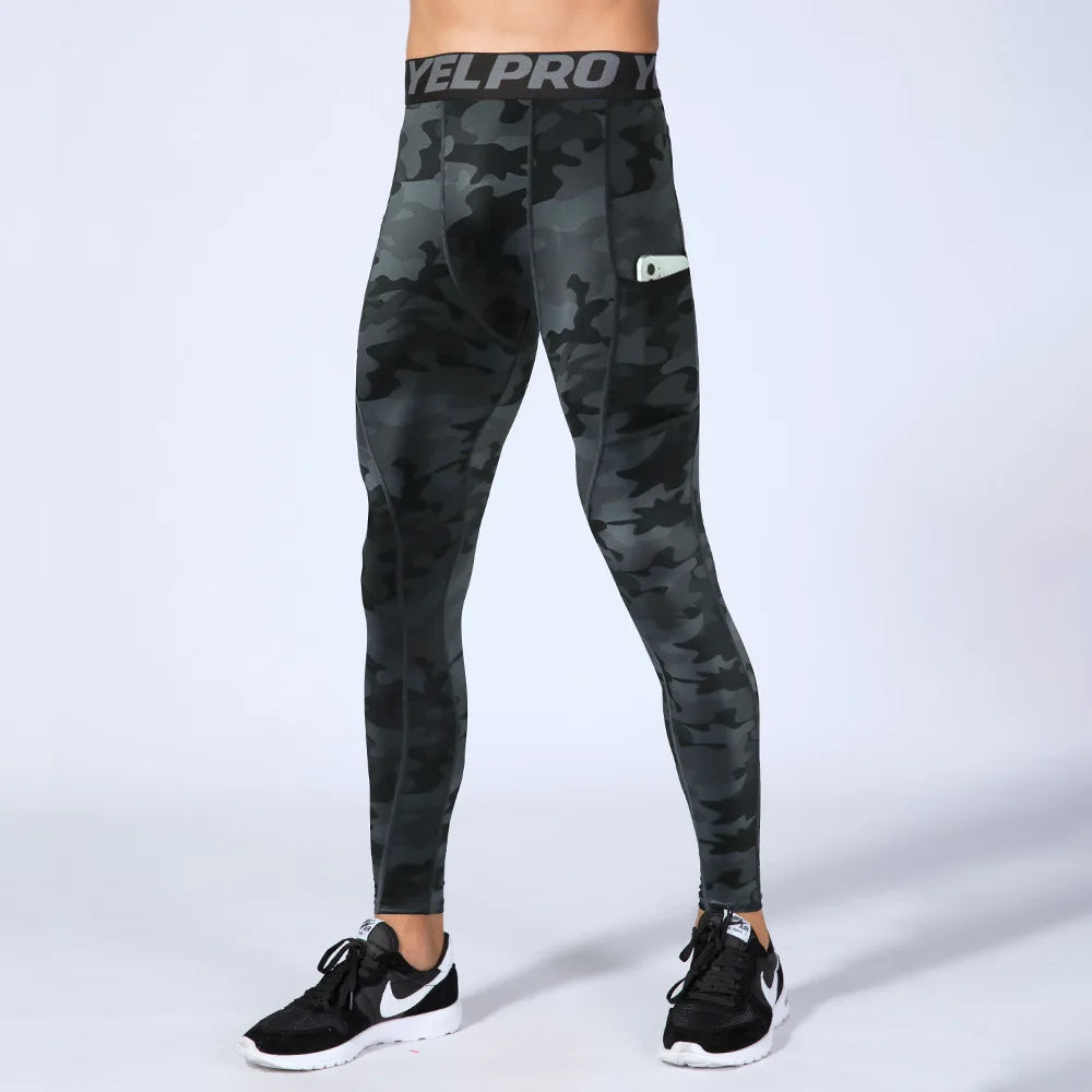 Men's Running Tights Compression Fitness Pants Elastic Running Basketball Sports Workout Tights  Gym Running Training Leggings