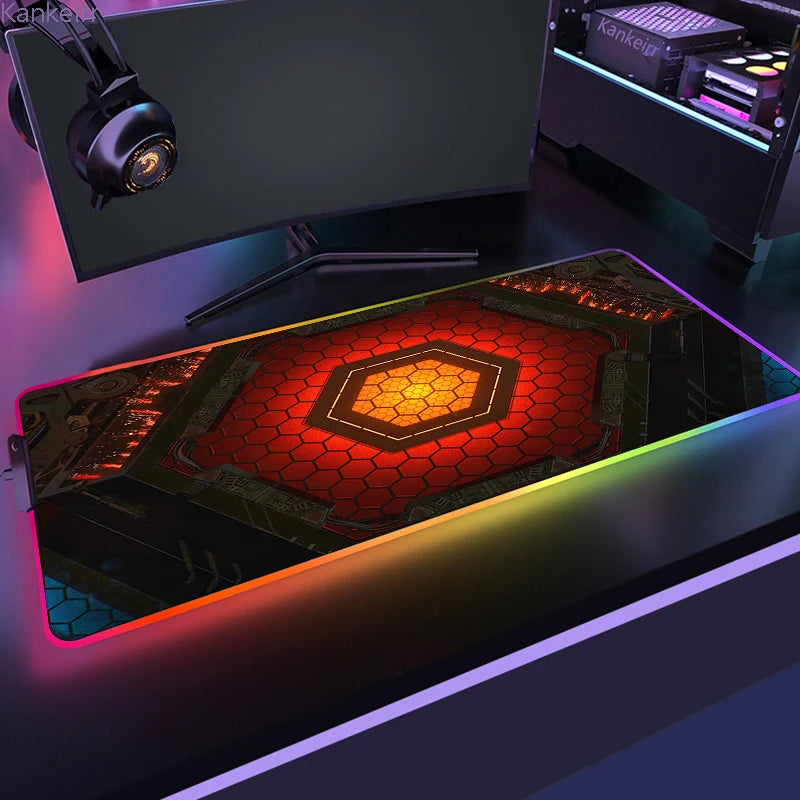 RGB Hexagonal Mouse Pad 900x350 LED Gaming Anime Geometric Luminous Anti-skid Computer Offices Cool Mousepad Desk Mat Laptop Rug