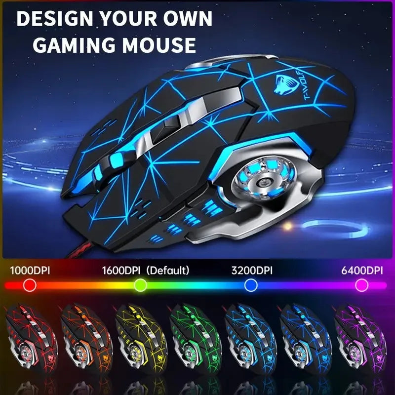 2 in1TF900 Gaming Keyboard and Mouse Set Ergonomic Wireless Gaming Keyboard 7 RGB Backlighting,  for PUBG Mobile Games /Laptop