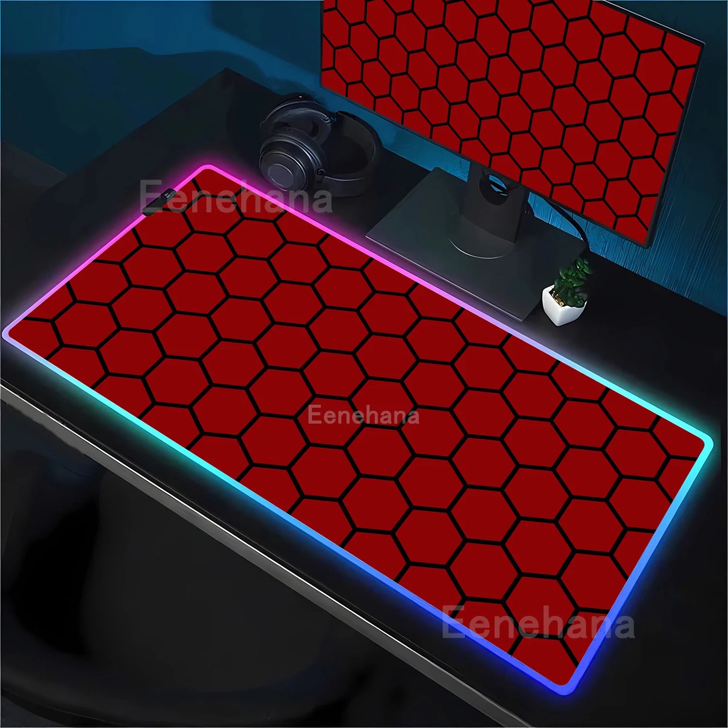 RGB Hexagon polygon Gaming Mouse Pad Rug Computer Accessories Antiskid Offices Geometric Mousepad Luminous Game offices Desk Mat