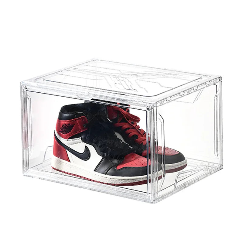 Large-capacity transparent acrylic side door magnetic shoe box stackable combined anti-oxidation and fully transparent shoe wall