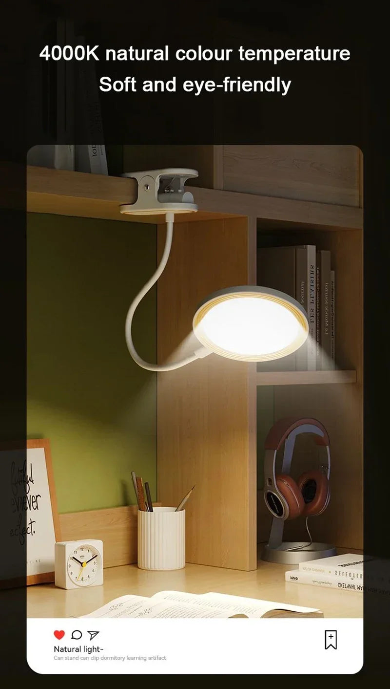 LED Reading Book Light USB Rechargeable Table Lamp With Clip Bedside Reading Light Touch 3 Modes Dimming Eye Protection Lights