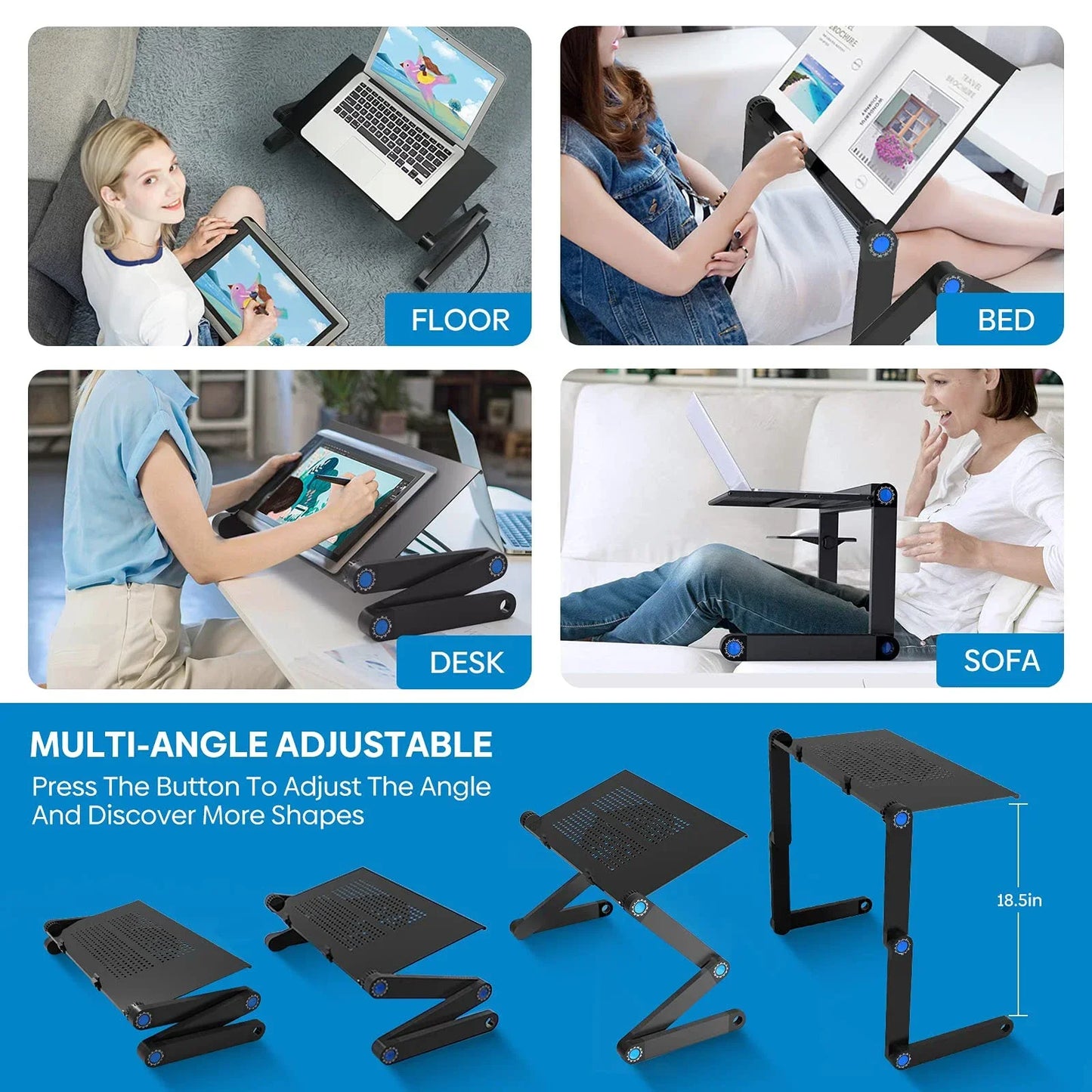 Laptop Table Stand and Lap Desk Adjustable Riser Portable with Mouse Pad Aluminum Laptop Cooling Holder desk for bed desktop