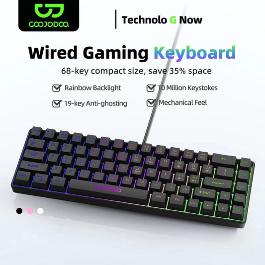 GOOJODOQ Mini 60% Gaming Keyboard Portable Wired Portable Wired Mechanical Keyboard RGB Backlit 68 Key Ultra-Compact Keyboard
