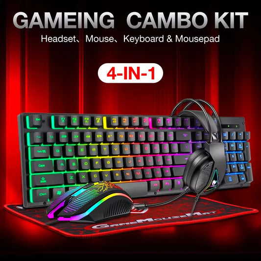 4 In 1 SET Computer USB Wired Keyboard Mouse Set Gaming Headphone Mouse Pad Mouse And Keyboard Combos
