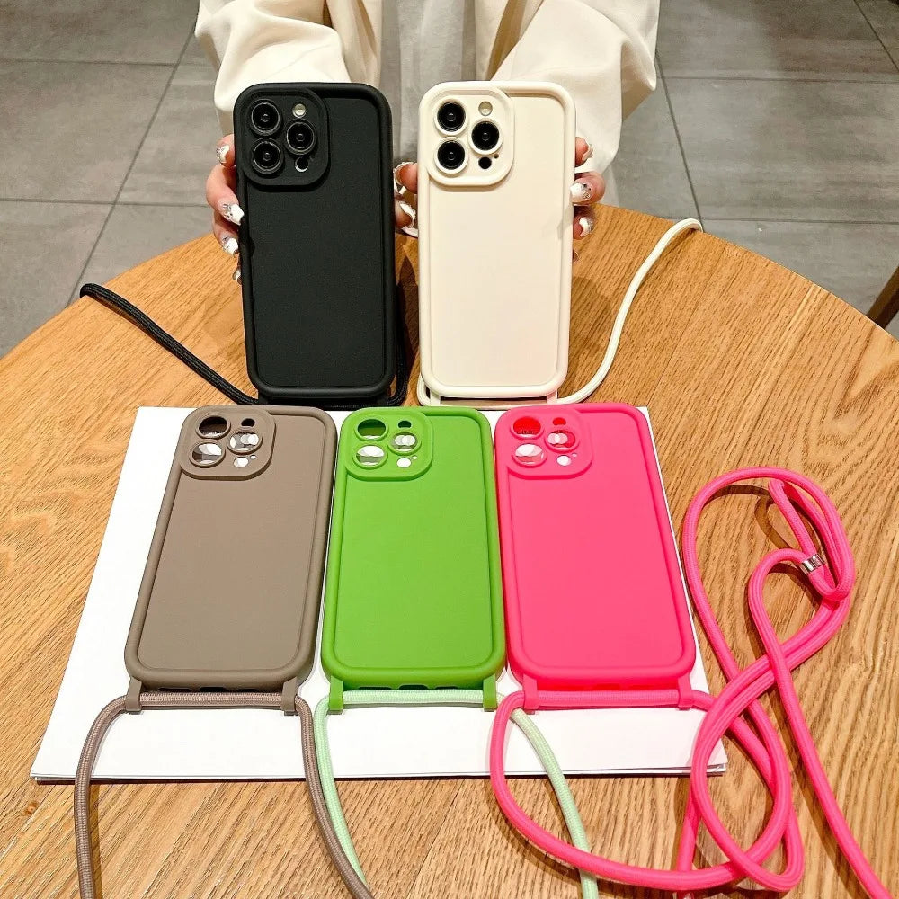 Crossbody Soft Phone Case For iPhone 17 Air 16E 15 16 Pro Max 14 13 12 11 7 8 Plus XS XR SE 2022 Adjustable Lanyard Strap Cover