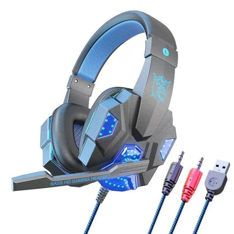 RGB Gaming Headset with Microphone Over-Ear Wired Headphones Drivers Lightweight for PC PS5 Xbox Switch