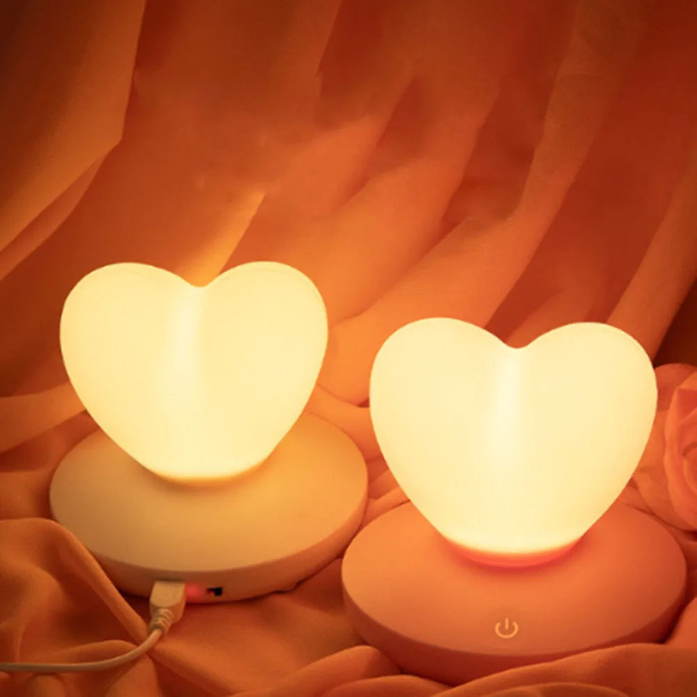 Love Heart LED Touch Table Lamp USB Rechargeable Romantic Night Light for Kids Bedroom Bedside