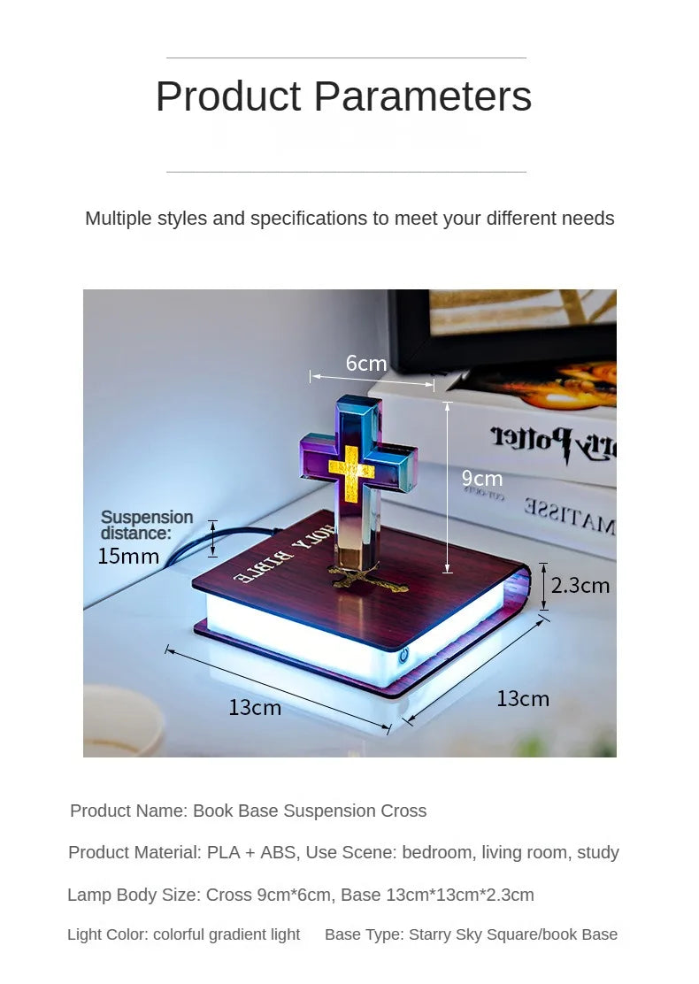Magnetic Levitating Cross Floating Christian Cross Decorations Maglev Cross the Holy Bible Base