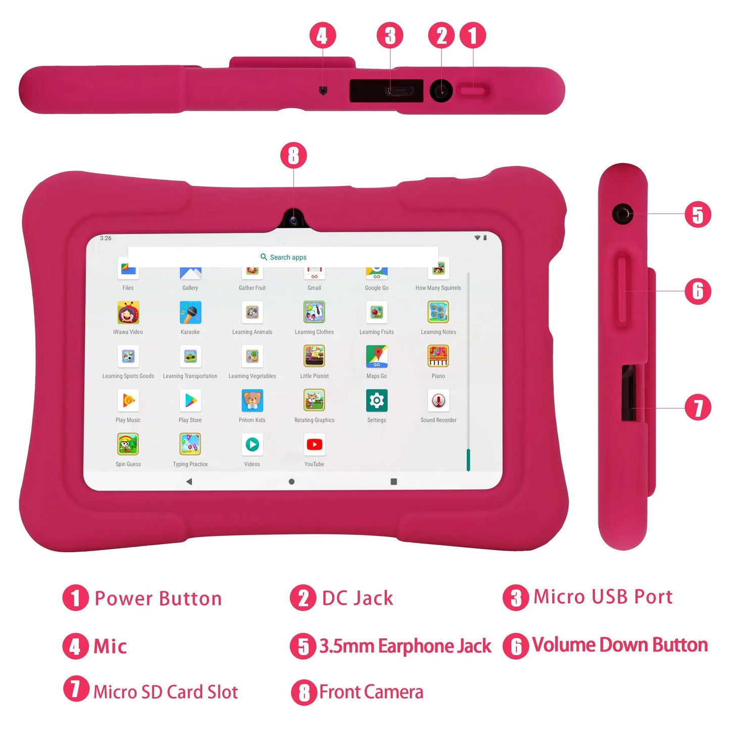 PRITOM 7 Inch Kids Tablet Quad Core Android 13 32GB WiFi Bluetooth Educational Software Installed