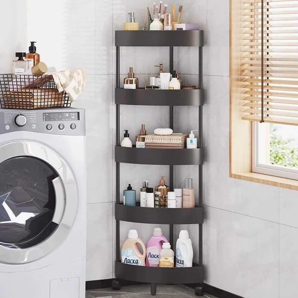 Kitchen Storage Organizer Bathroom Corner Cabinet 3/4/5 Tier Rolling Cart Storage Shelf Rolling Storage Cart Organizers Shelves