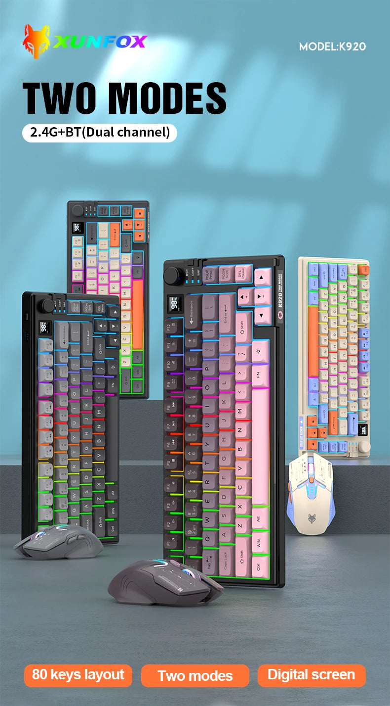 Dual Modes Gaming Keyboard Mouse Combos Computer Laptop Backlight Gamer Kit LED Wireless Usb Keyboard with Display Screen & Knob
