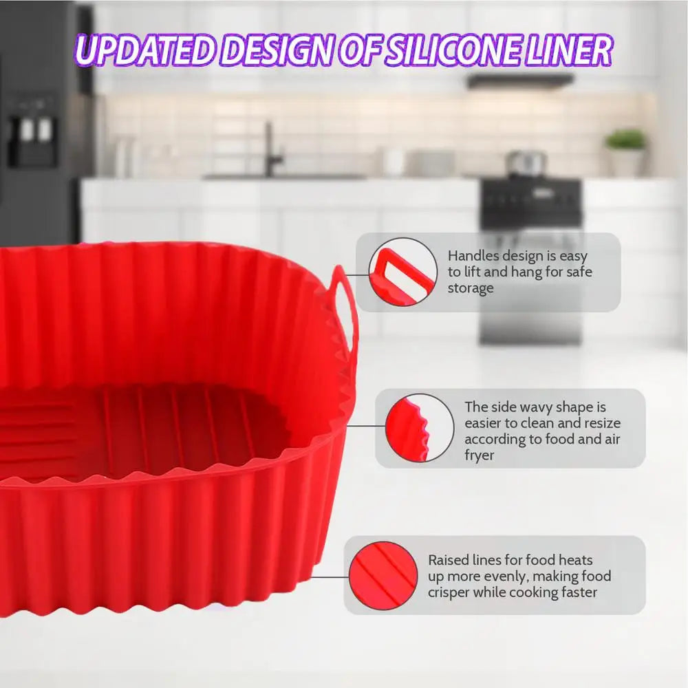 Silicone Air Fryer Liners Pot Square Airfryer Basket Plate Cooking Gadgets Reusable Non-stick Pizza Pan Oven Kitchen Accessories