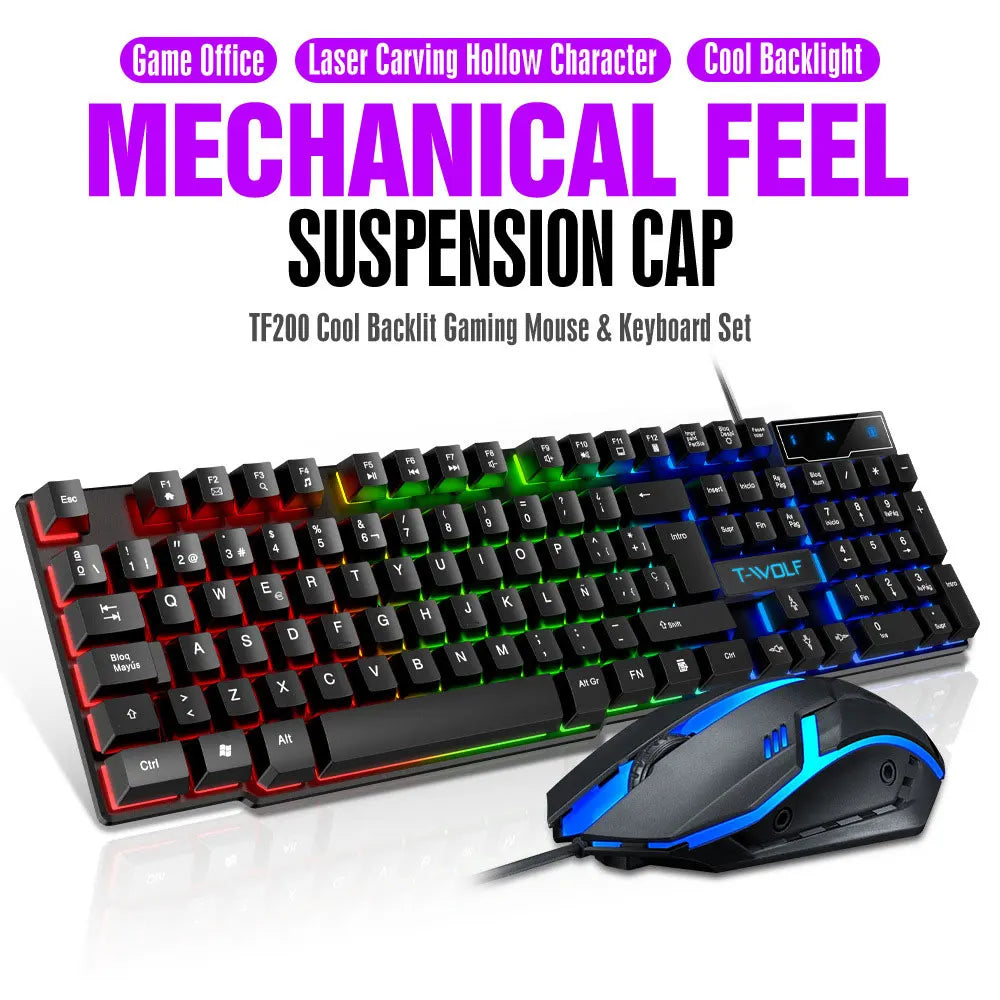 104 Keys Computer Mouse Keyboard Combo Colorful Blacklight Gaming USB Wired Keyboard And Mouse Set