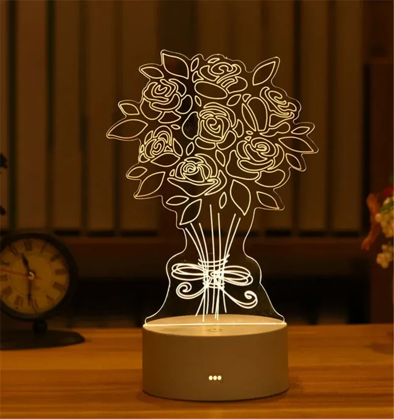 Romantic Love 3D Acrylic Neon Sign Led Lamp for Home Children's Night Lights Table Lamp Birthday Valentine's Day Bedside Lamp