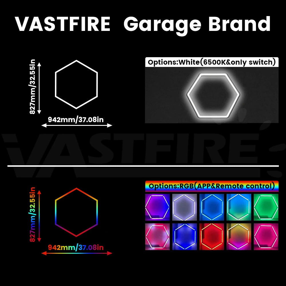 RGB hexagonal garage light, can be controlled by both APP and remote control, with multiple colors adjustable freely