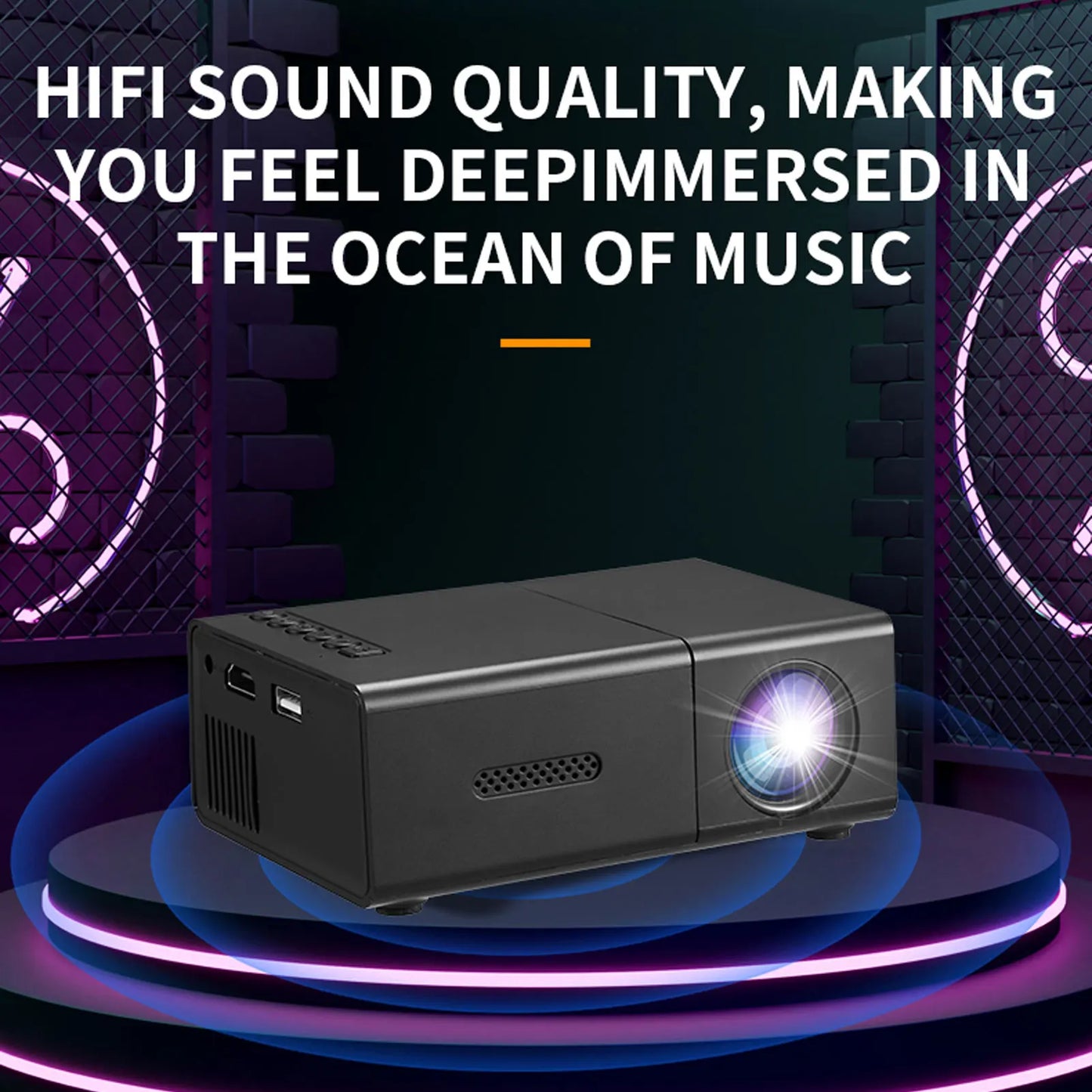 Portable Projector LED Movie Projector 6000lm Brightness HiFi Stereo Speaker HD USB 3.5mm Port for Home Gathering for Phone PC