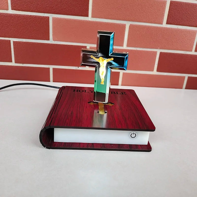 Magnetic Levitating Cross Floating Christian Cross Decorations Maglev Cross the Holy Bible Base