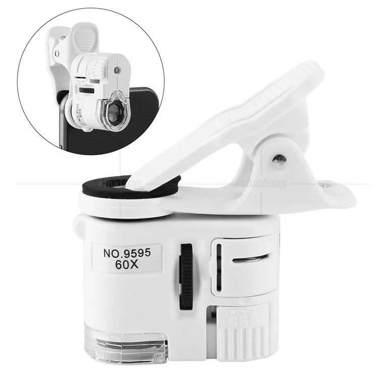 Hot 60X Mobile Phone Microscope Magnifier with LED Light Phone Universal Mobile Magnifying Glass Macro Lens Zoom Camera Clip