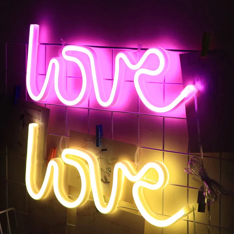 Love Sign Neon Night Light Usb Led Lights 3D Art Romantic Night Lights Lamp For Bedroom Wall Neon Led Strip AA Battry