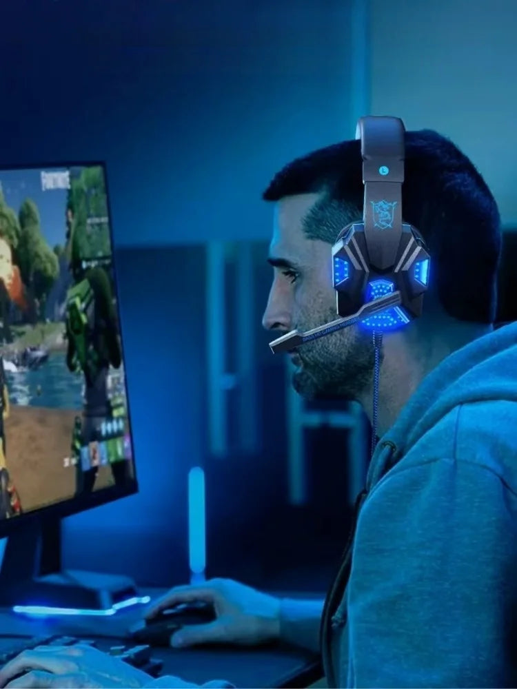 RGB Gaming Headset with Microphone Over-Ear Wired Headphones Drivers Lightweight for PC PS5 Xbox Switch