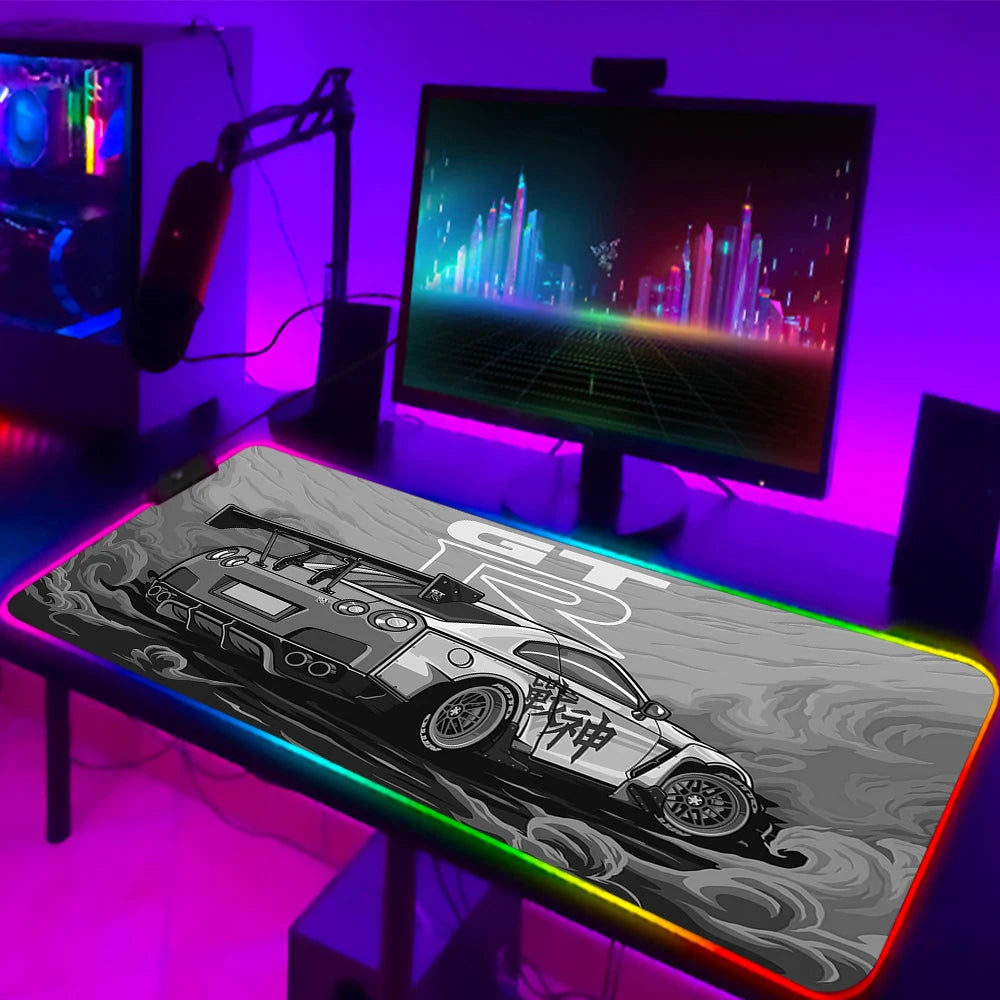 Gamer Sports Cars RGB Mouse Pad for Computer Desks Desktops Setup Gaming Accessories Large LED Mouse Pad 90x40 Colorful Mouspad