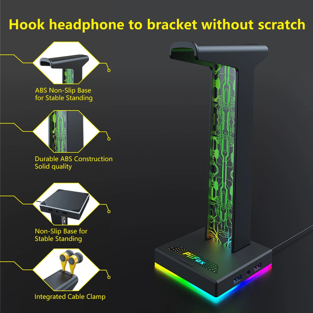 Desktop Gaming Headset Hanger Bracket RGB Headphone Holder Stand with 2 USB Charger Ports Earphone Rack For PUBG Computer Gamer