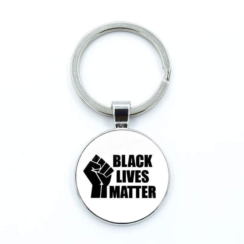 I CAN'T BREATHE George Floyd Keychain American Protest Black Lives Matter Glass KeyRing Bag Car Key Chain Holder Charms Jewelry