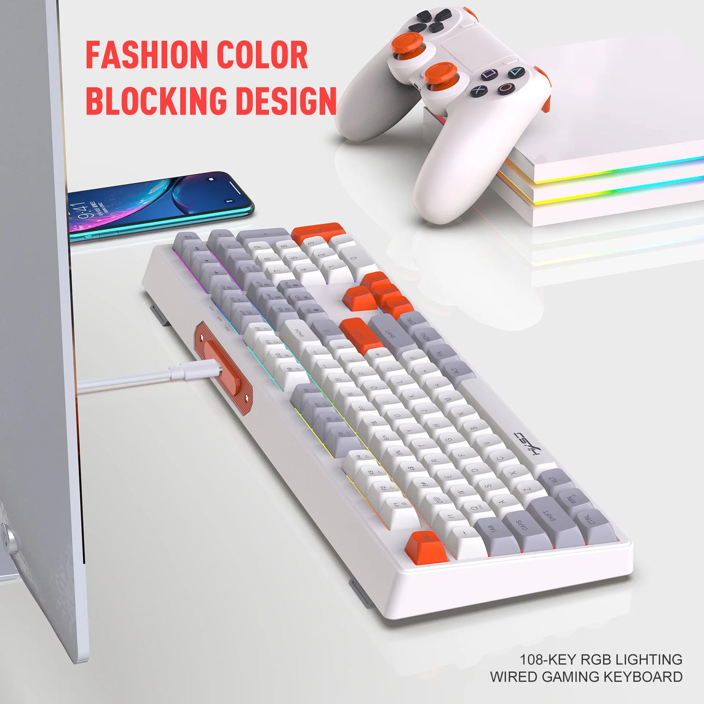 RGB Backlight Gaming Keyboard 108 Keys Adjustable USB Wired Keyboard for Windows Computer Laptops Desktop Dropshipping Wholesale