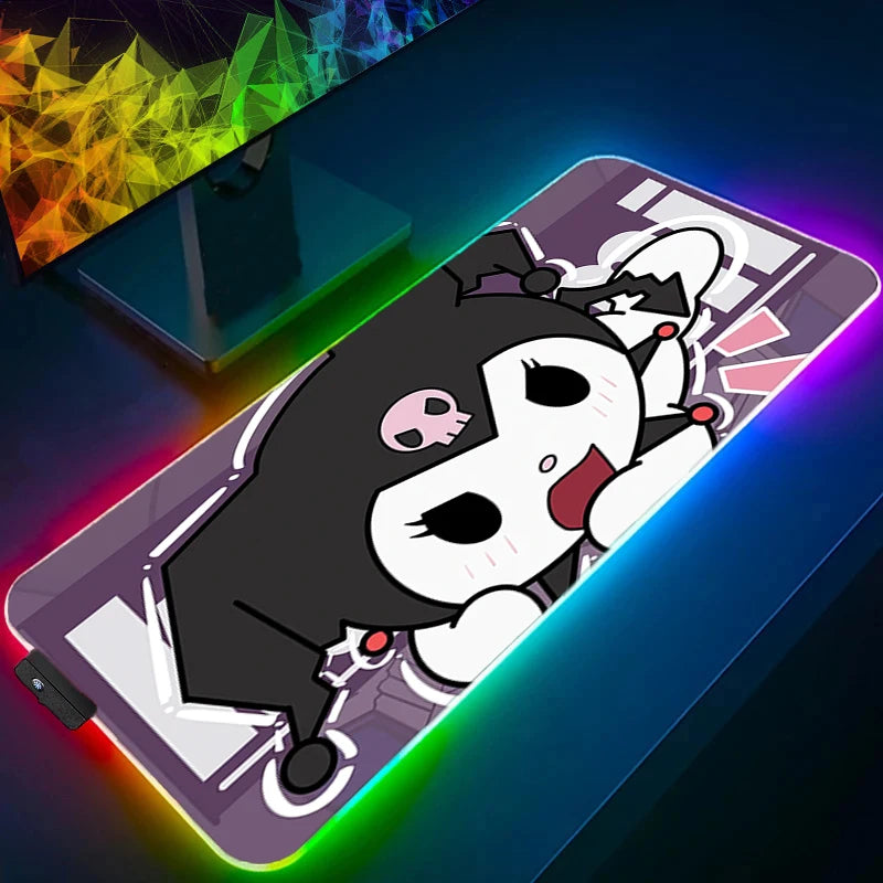 RGB Large Gaming Mouse Pad Kuromi Anime PC Computer Gamer Desk Mat Backlight XXL Kawaii Edge White Laptop LED Mousepad Backlight