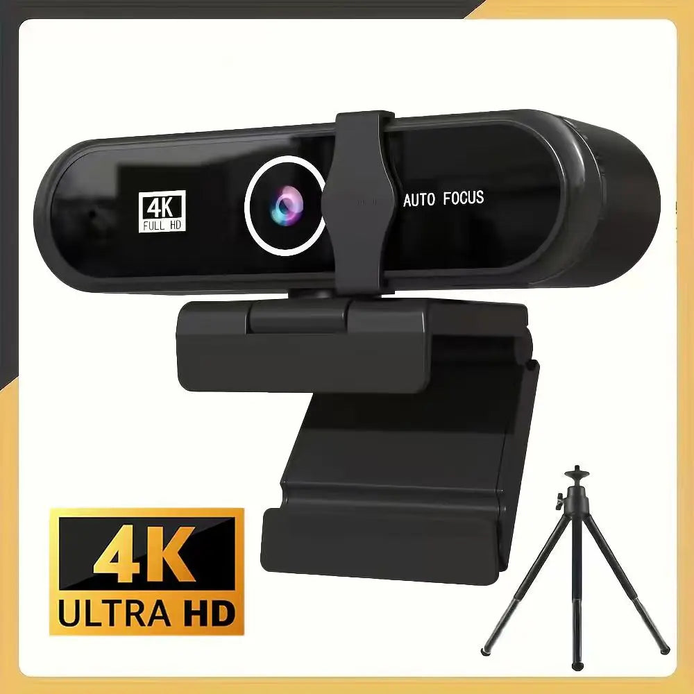 4K UHD Webcam, Auto Focus, Built-in Microphone, USB Camera, Desktop/laptop, Includes Tripod Mount,  Plug-and-Play