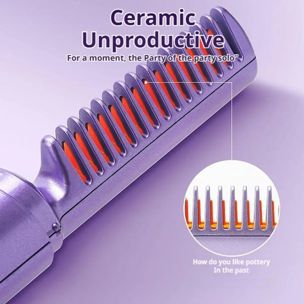 Cordless Hair Straightening Brush Negative Ion Fast Heating USB Charging Straight Curler Dual Use Home Travel Women Brush