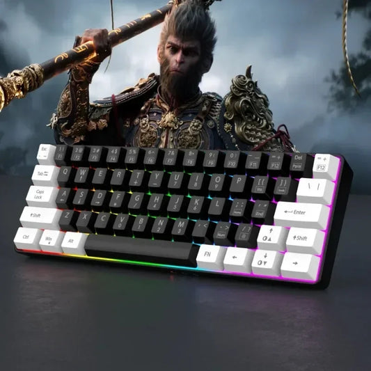 Wired Black & White 61-key Mini RGB Backlit Gaming Keyboard with Mechanical Feel Portable and Compact for Business & Office Use
