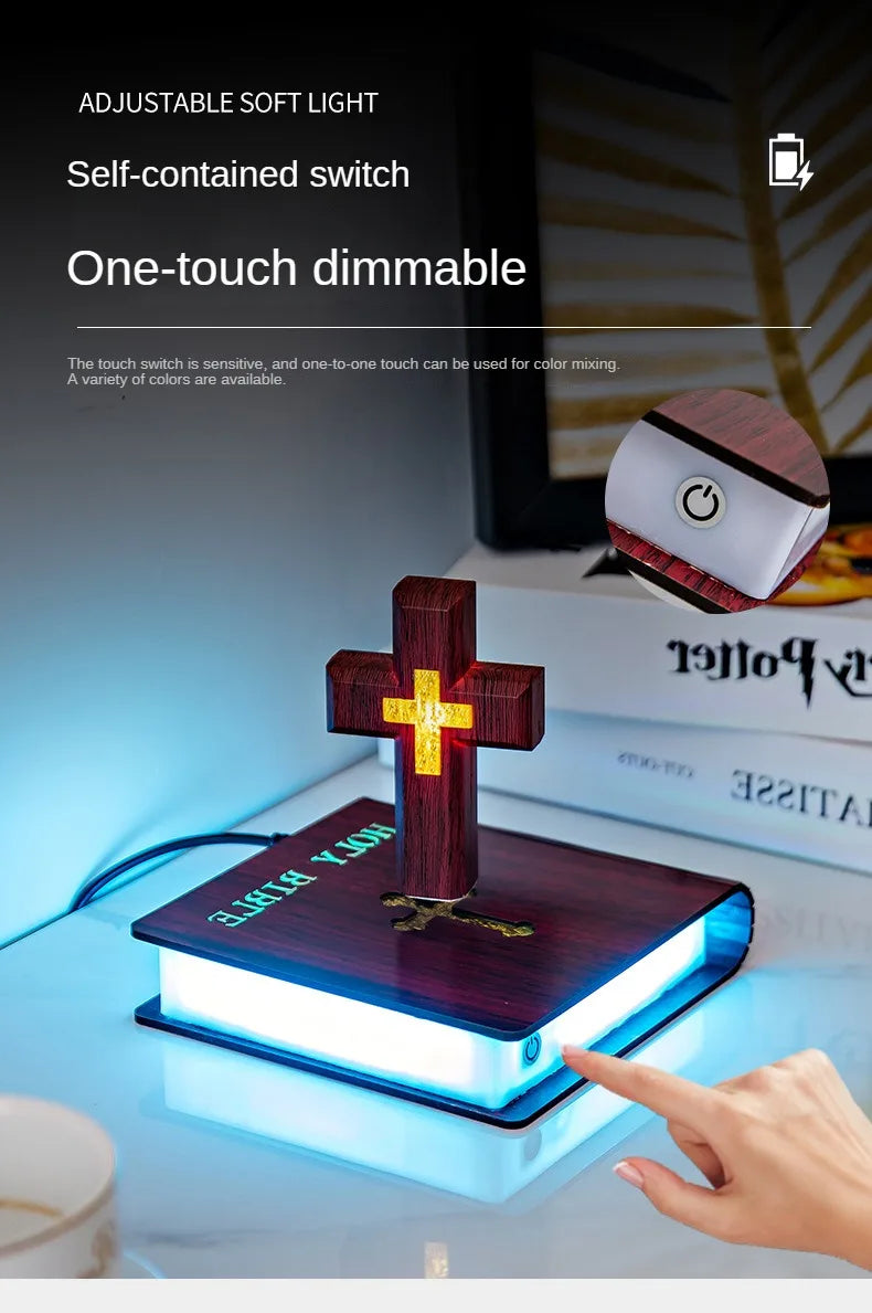 Magnetic Levitating Cross Floating Christian Cross Decorations Maglev Cross the Holy Bible Base