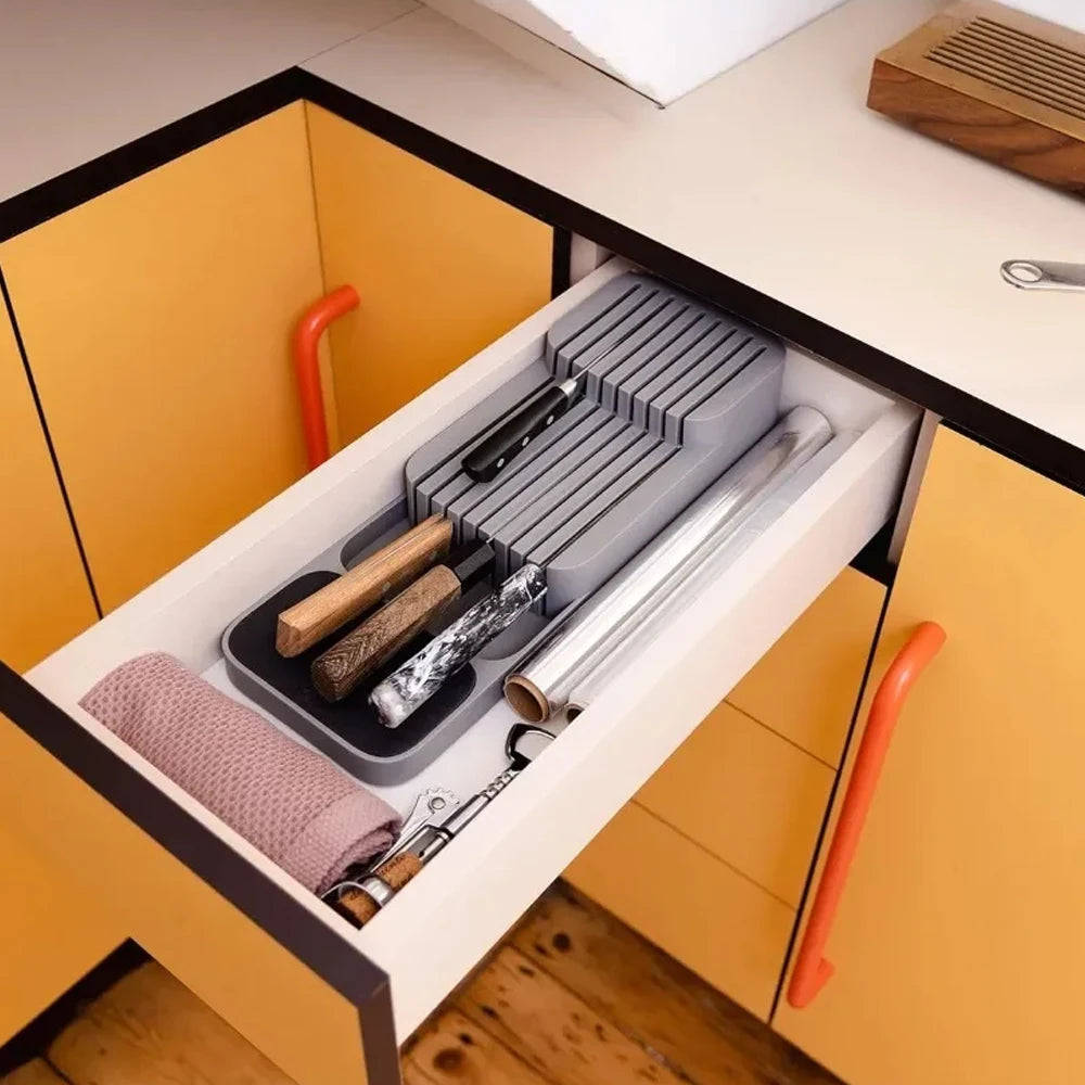 Knife Storage Box Kitchen Drawer Cutlery Storage Tray Knife Holder Organizer Knife Block Rack Storage and Drawer Organizer