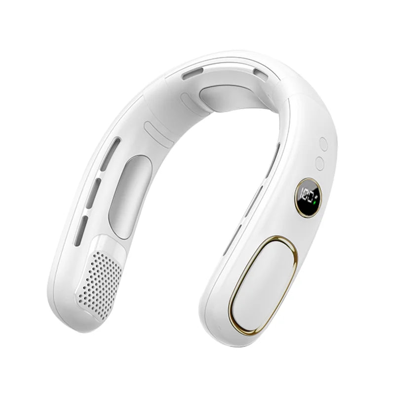 Portable Neck Fan USB Rechargeable Hanging Neck Fan Air Cooler Mini Bladeless Neckband Fan LED Digital Display Electric Fans