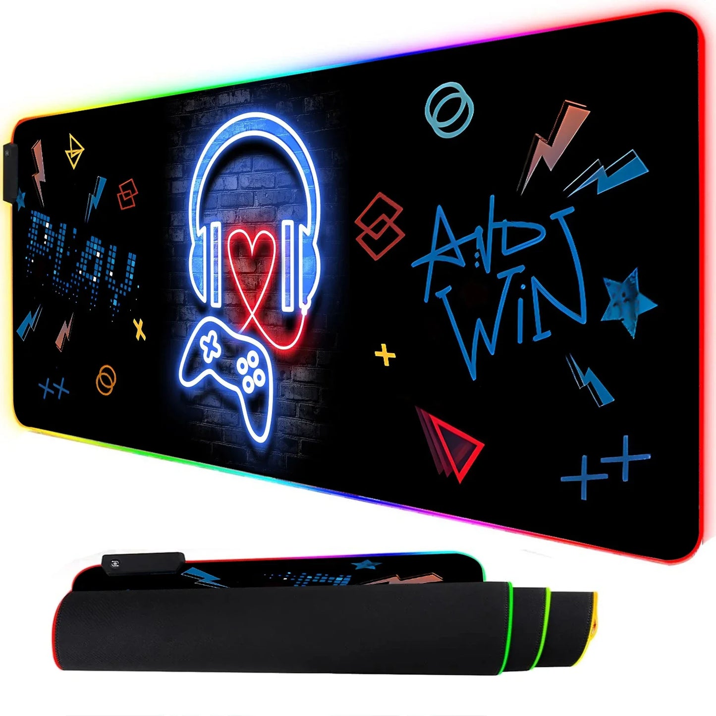 RGB Neon Gaming Controller Art Mouse Pad LED Backlight Luminous Gamer Rubber Keyboard Pads Esports Computer Accessories Desk Mat