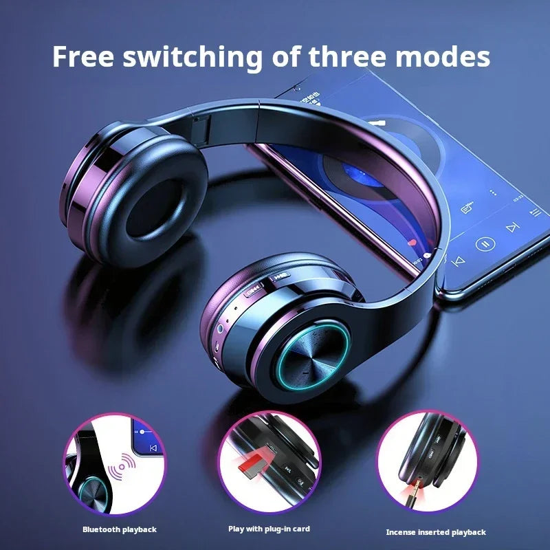 Head-Mounted Gaming Headphones Blutooth Surround Sound Stereo Wireless Earphone with Micro Phone Colourful PC Laptop Headset