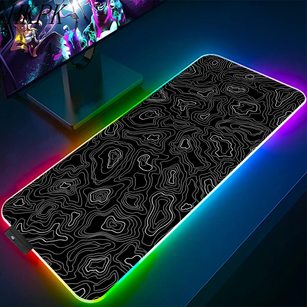 90x40cm Black And White Line RGB Gaming Mouse Pad Large Gamer Big Mouse Mat Computer Gaming Keyboard Desk LED Backlit Mousepad