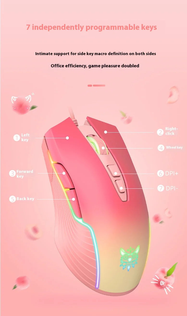 Onikuma CW905 RGB Gaming Mouse  6400 DPI Wired Optical Mouse with Cool Lighting  for Notebook PC Home Office