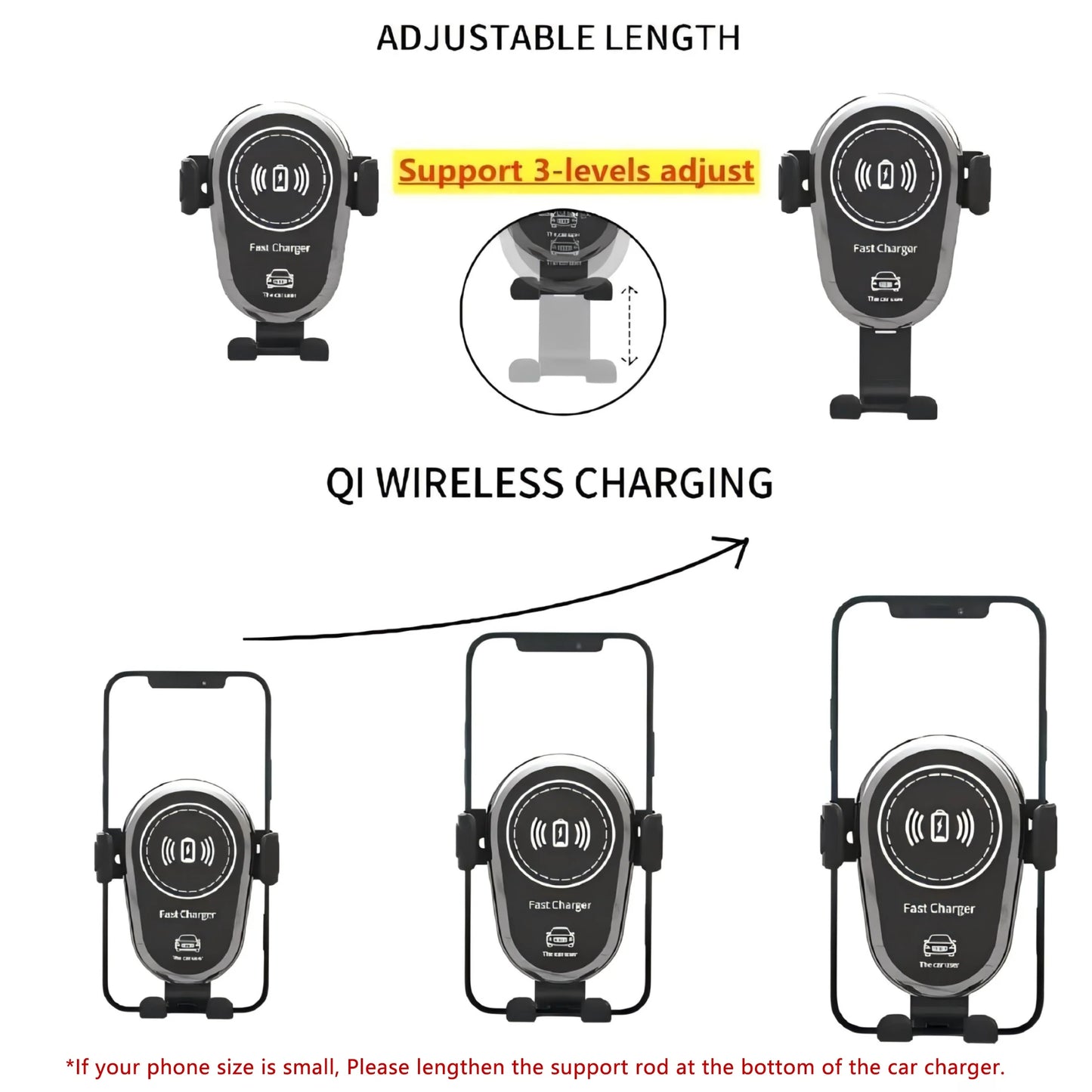 Wireless Car Charger with Triangular Wing Design Sturdy Structure, Supports PD/QC Fast Charging Protocols Compatible with iPhone
