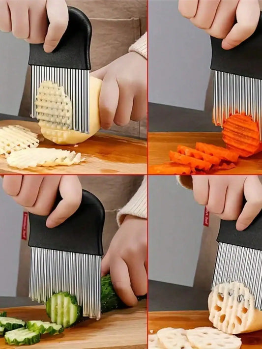 1Pc Stainless Steel Wave-Shaped Potato Slicer: Multifunctional for Fresh Fruits, Vegetables, Salads, Carrots, Potatoes, French Fries - Durable Stainless Steel Blade - Perfect for Home Kitchen