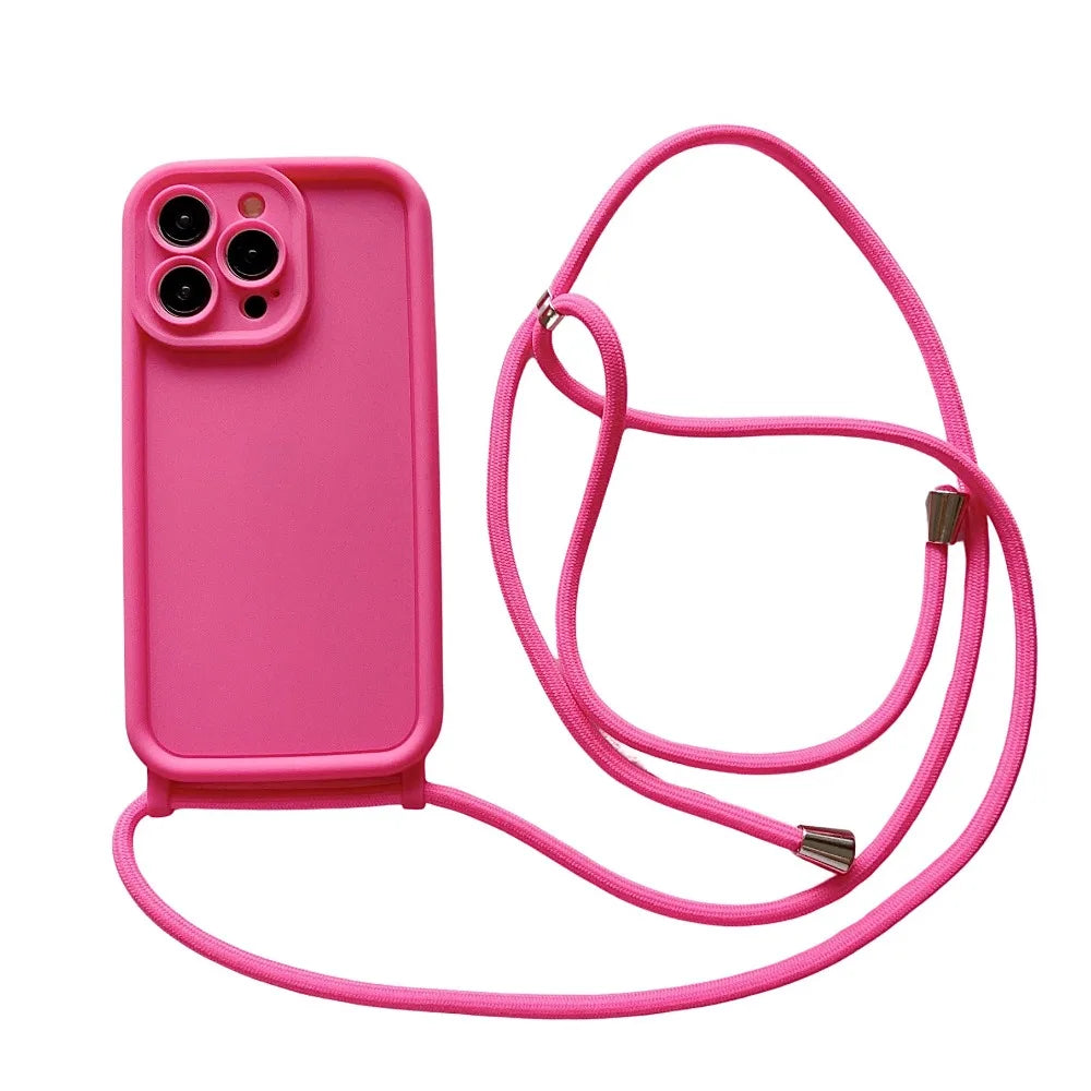 Crossbody Soft Phone Case For iPhone 17 Air 16E 15 16 Pro Max 14 13 12 11 7 8 Plus XS XR SE 2022 Adjustable Lanyard Strap Cover