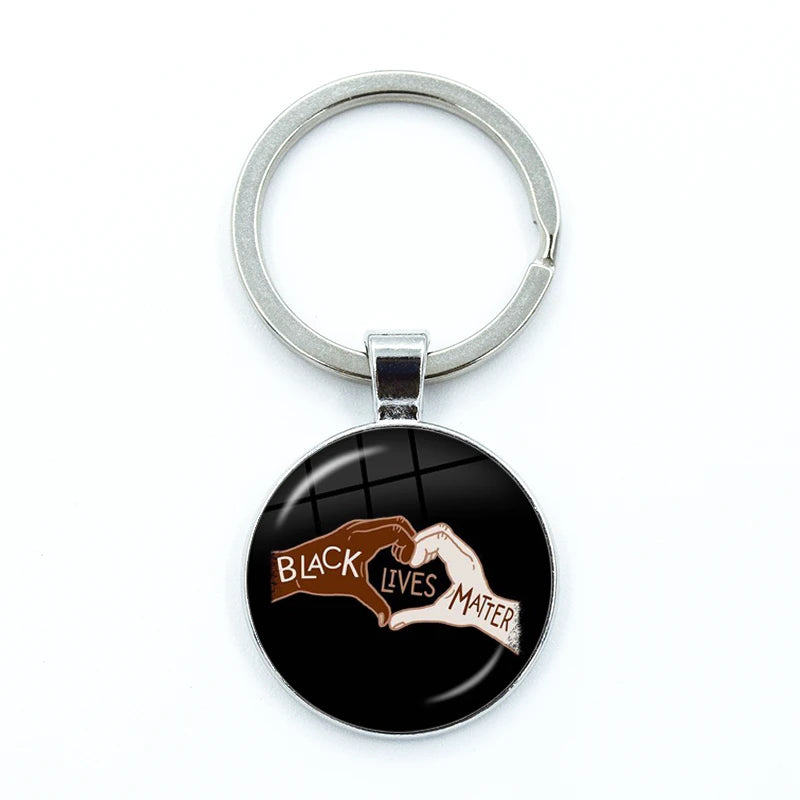 I CAN'T BREATHE George Floyd Keychain American Protest Black Lives Matter Glass KeyRing Bag Car Key Chain Holder Charms Jewelry