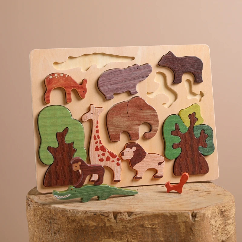 Baby Toys 3d Wooden Puzzle Forest Animals Jigsaw Puzzle Board Early Educational Montessori Wooden Toys for Children Gifts