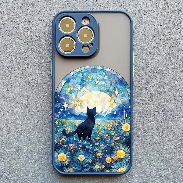 Artistic Black Cat Starry Night Phone Case For iPhone 17 15 14 13 12 11 Pro Max 12 16 Mini XS X XR 14 15 Plus Shockproof Shells
