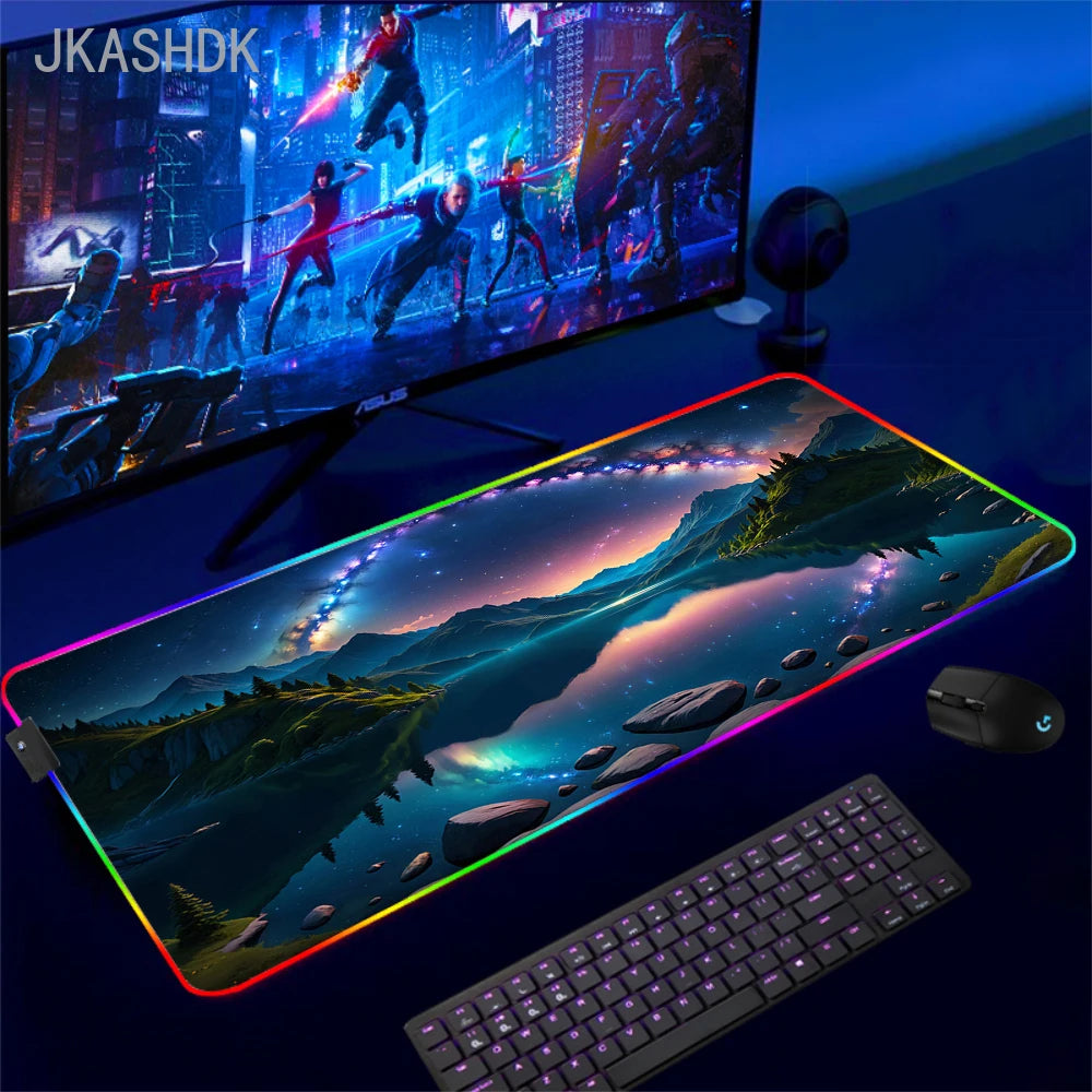 Gaming Cool Mouse Pad with Backlight Mouse Carpet Huge Rugs Rgb Mat 50x100cm Rubber Mat Landscape Led Pc Gamer Speed Desk Mats