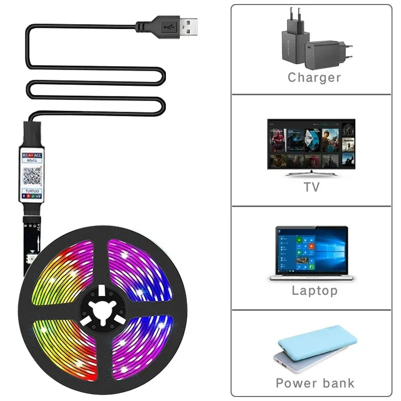 RGB LED Strip Light SMD 5050 USB Remote&APP Control Bluetooth Flexible Tape Diode Ribbon for TV Backdrop Living Room Bedroom