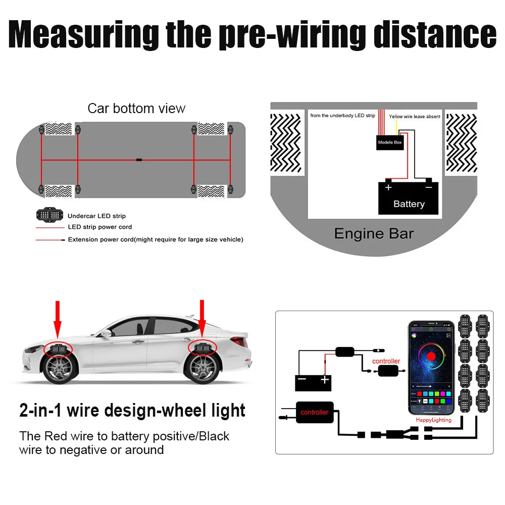 Latest Version Car Undergolw Light 4 in 1 RGB LED Rock Lamp Atmosphere Lights Cars Chassis Ambient Lighting APP Control